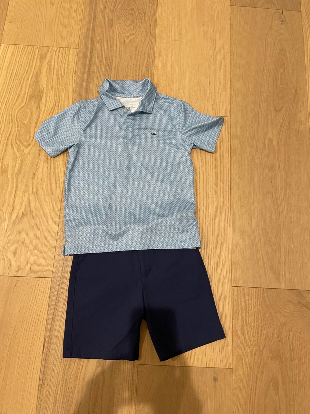 Vineyard Vines Boys Light Blue Printed Polo and Navy Blue shorts